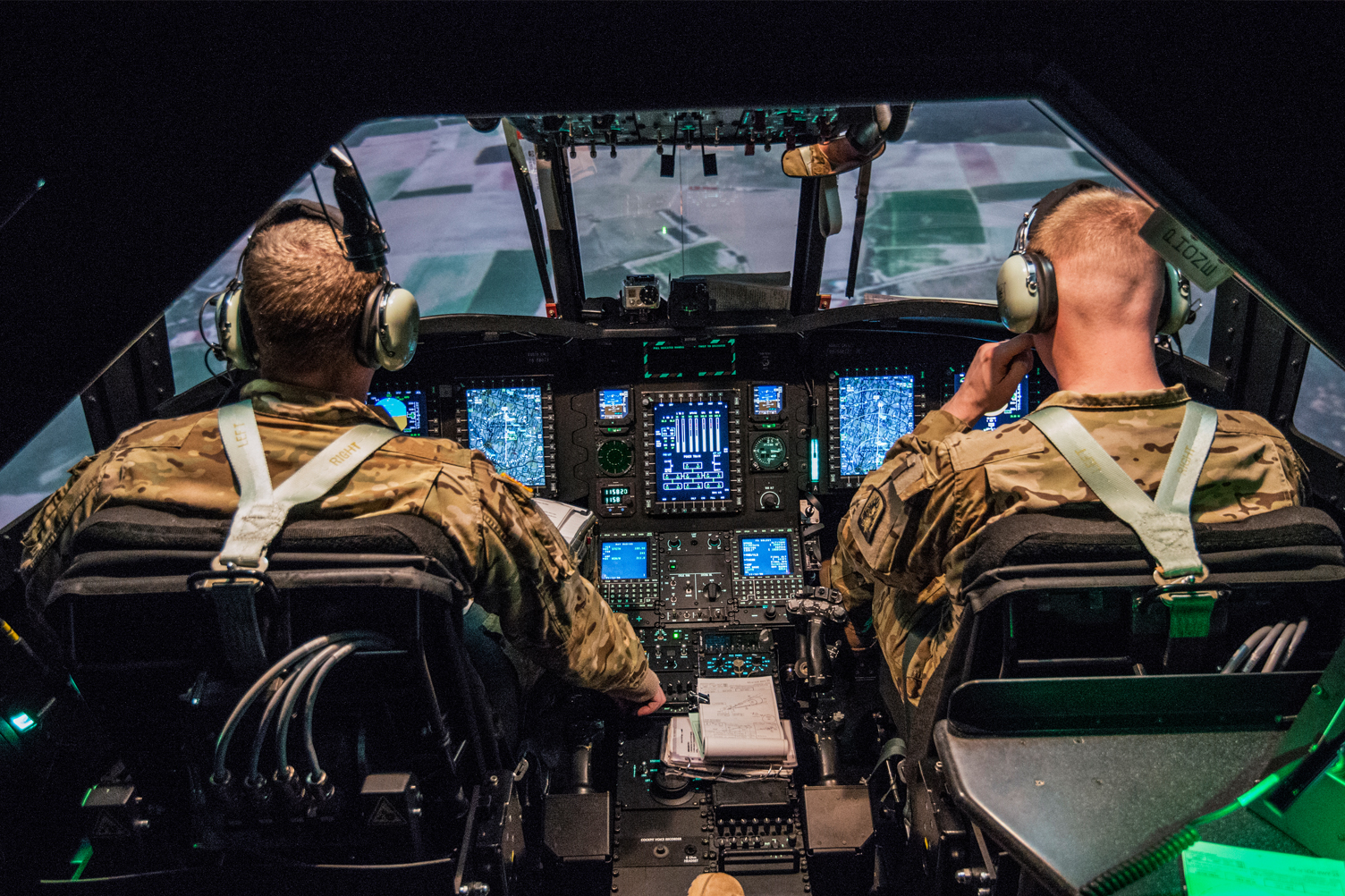 Image of an Army flight simulation in progress.